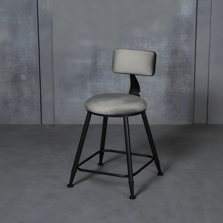 Black Metal Round Fabric Cushion Backrest Bar Stool Image - 2