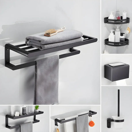 Black Metal Shelf and Rack Storage Bathroom Hardware Set Image - 1