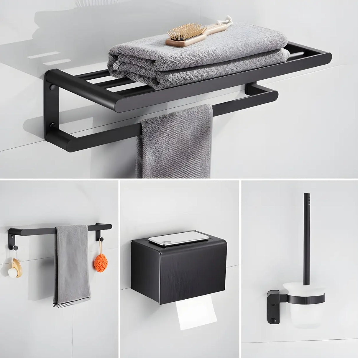 Black Metal Shelf and Rack Storage Bathroom Hardware Set Image - 21