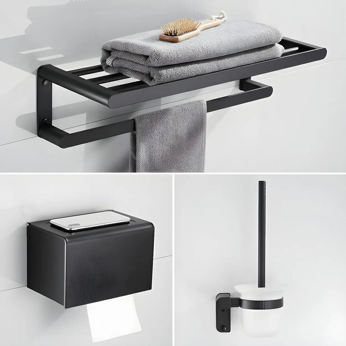 Black Metal Shelf and Rack Storage Bathroom Hardware Set Image - 29