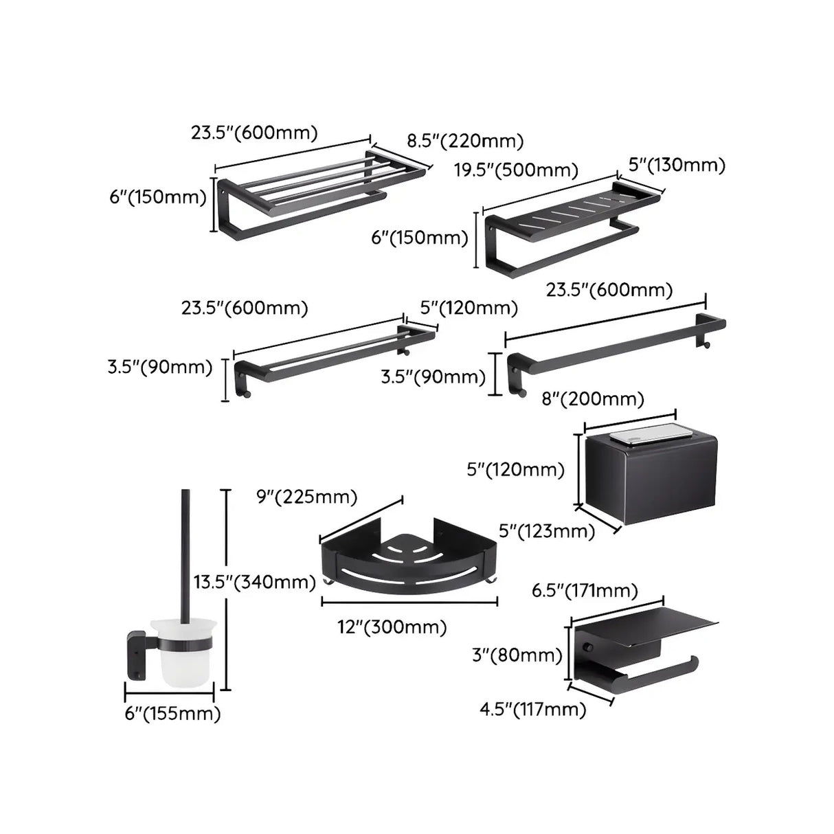 Black Metal Shelf and Rack Storage Bathroom Hardware Set 