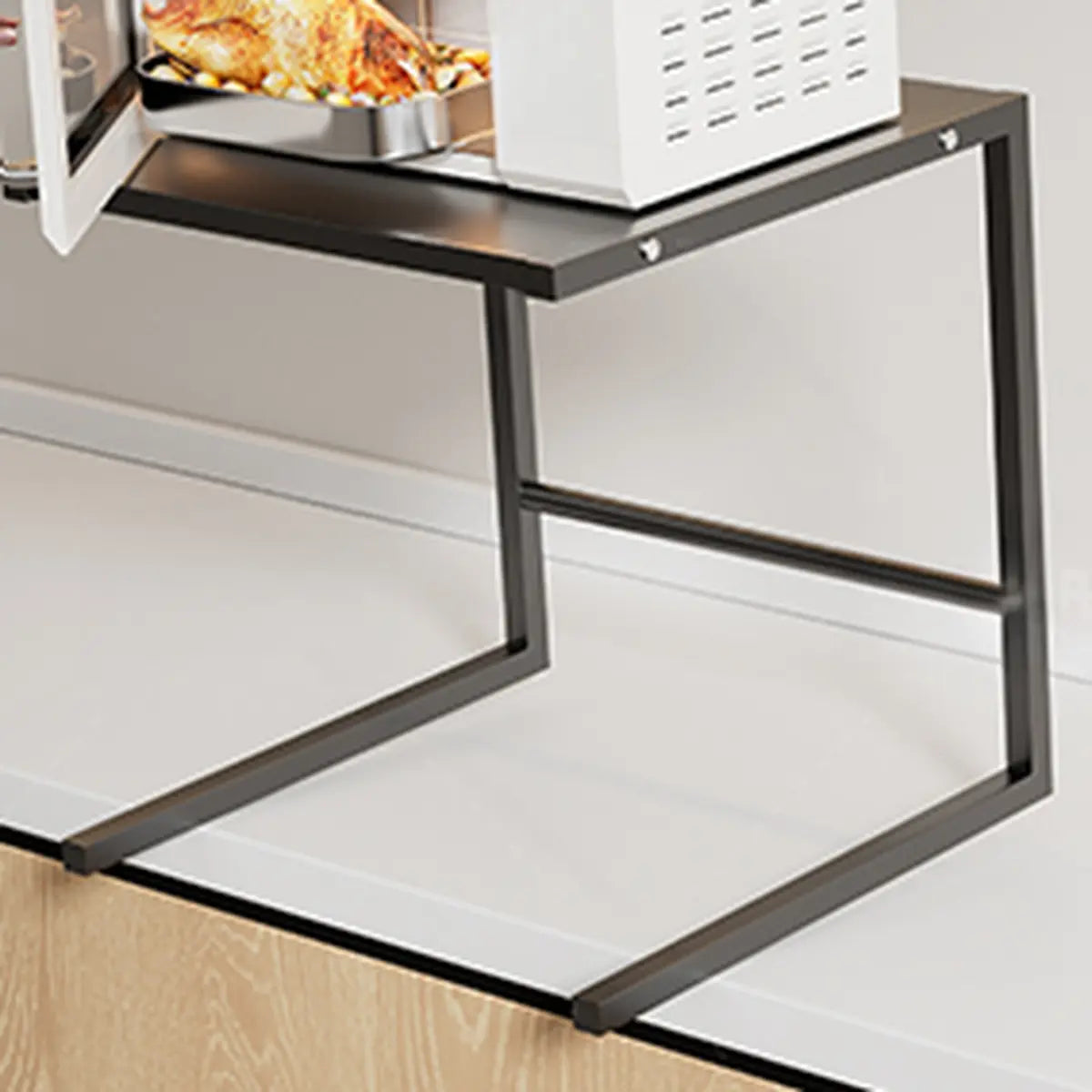 Black Metal Short Baker's Rack with Microwave Shelf Image - 3