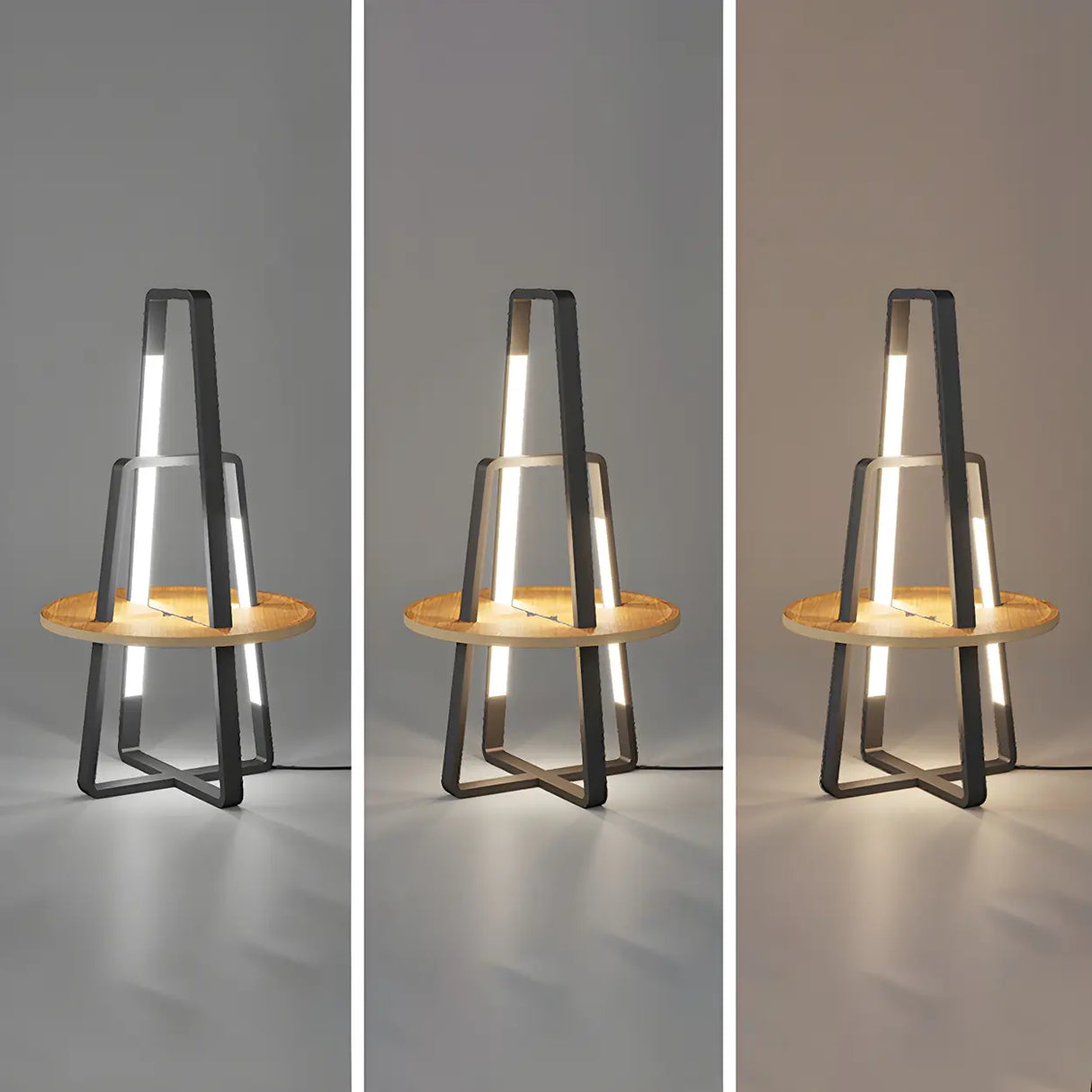 Black Metal Simple LED Geometric Shelf Floor Lamp Image - 10