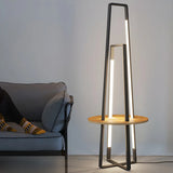 Black Metal Simple LED Geometric Shelf Floor Lamp Image - 13