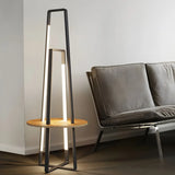 Black Metal Simple LED Geometric Shelf Floor Lamp Image - 2