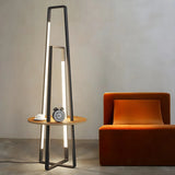 Black Metal Simple LED Geometric Shelf Floor Lamp Image - 4