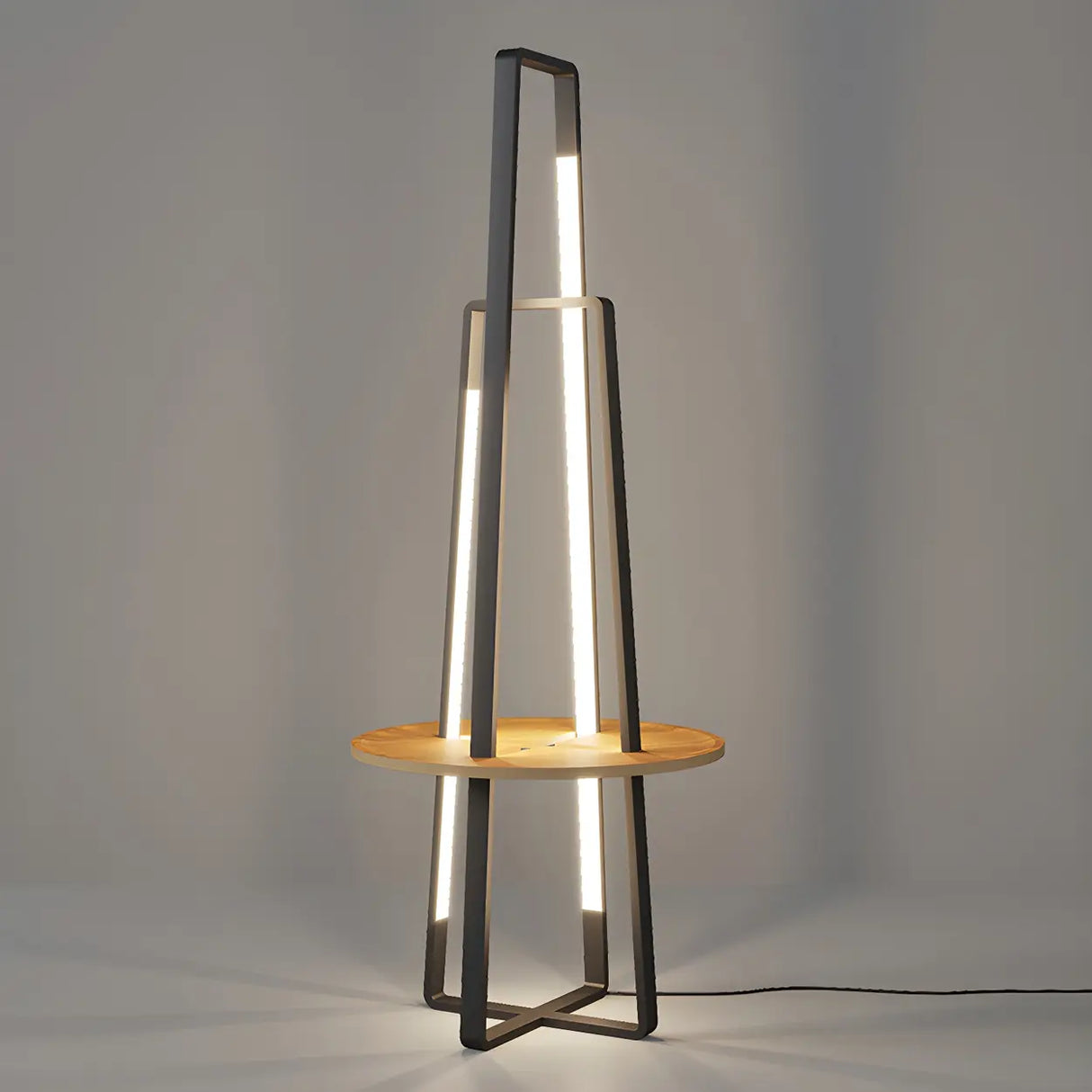 Black Metal Simple LED Geometric Shelf Floor Lamp Image - 7