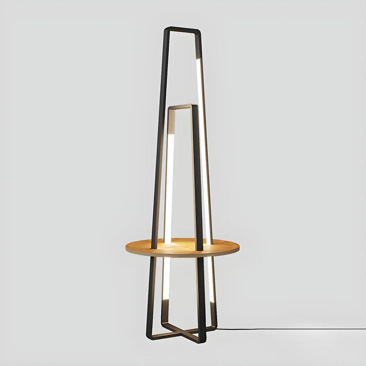 Black Metal Simple LED Geometric Shelf Floor Lamp Image - 8