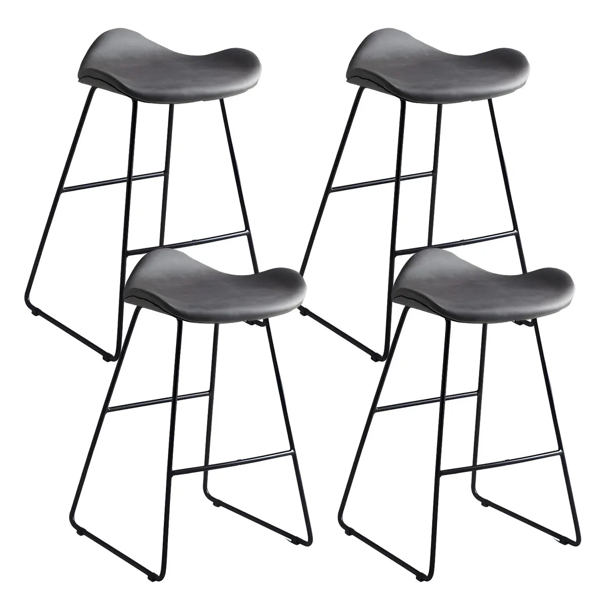 Black Metal Sled Base Faux Leather Bucket Bar Stool Image - 66