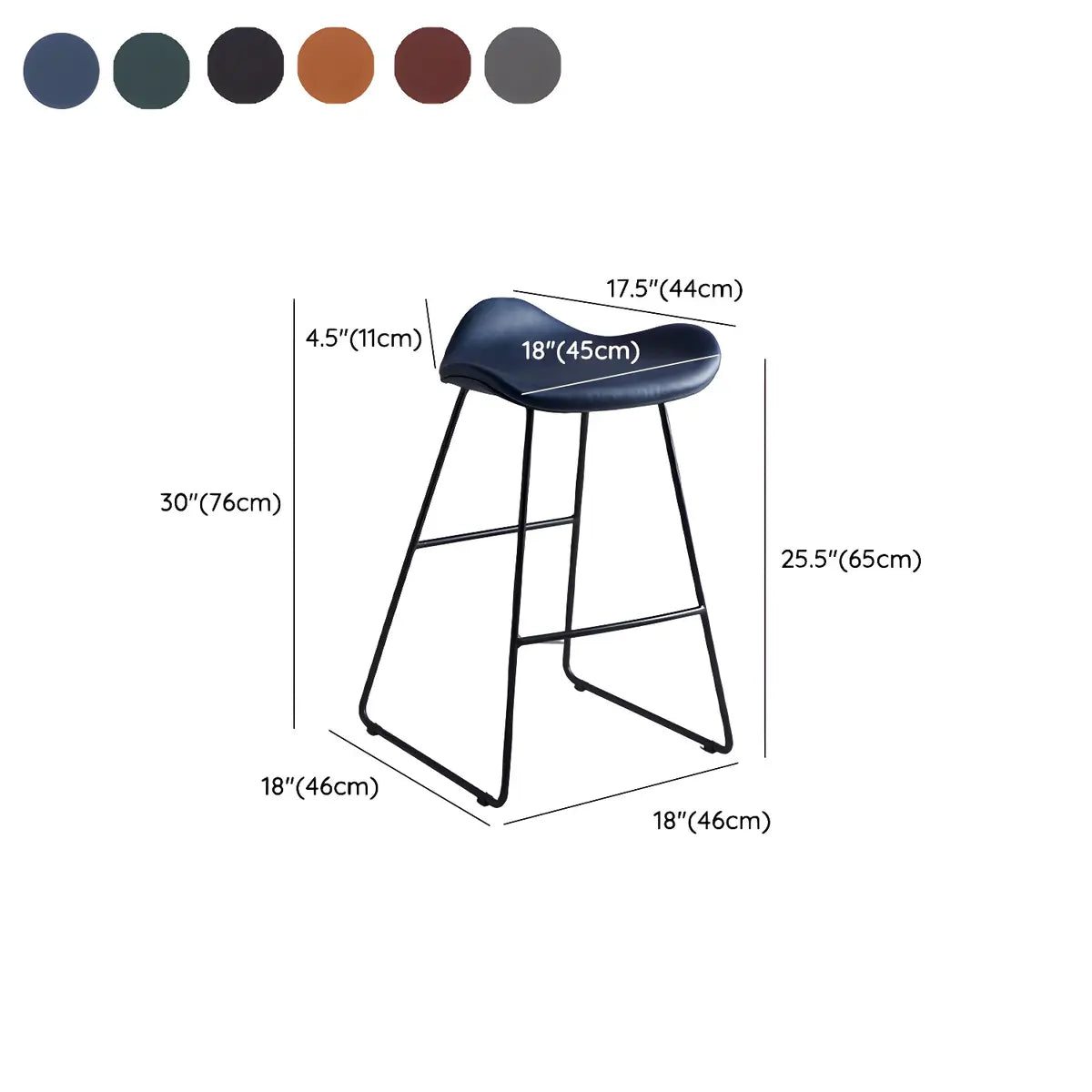 Black Metal Sled Base Faux Leather Bucket Bar Stool 