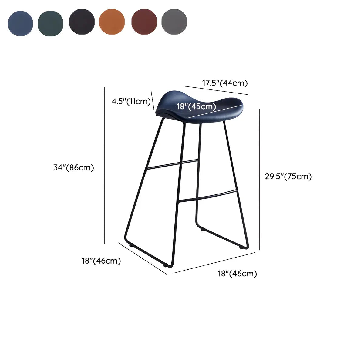 Black Metal Sled Base Faux Leather Bucket Bar Stool Image - 70