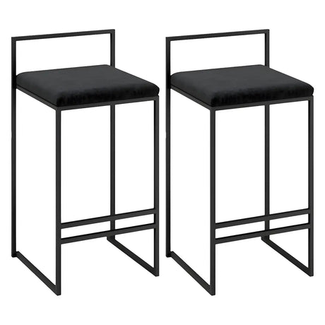 Black Metal Square Upholstered Barstool for Counters Image - 2