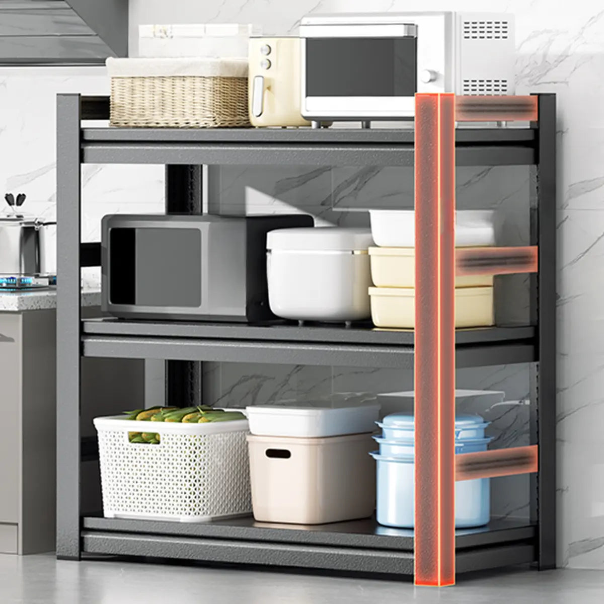 Black Metal Standard Baker's Rack with Microwave Shelf Image - 10