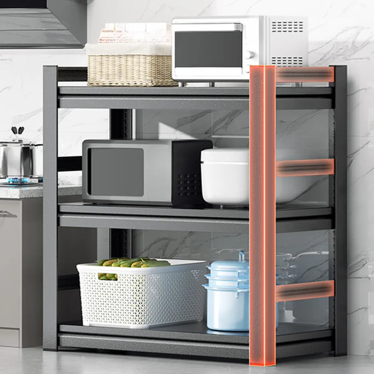 Black Metal Standard Baker's Rack with Microwave Shelf Image - 11