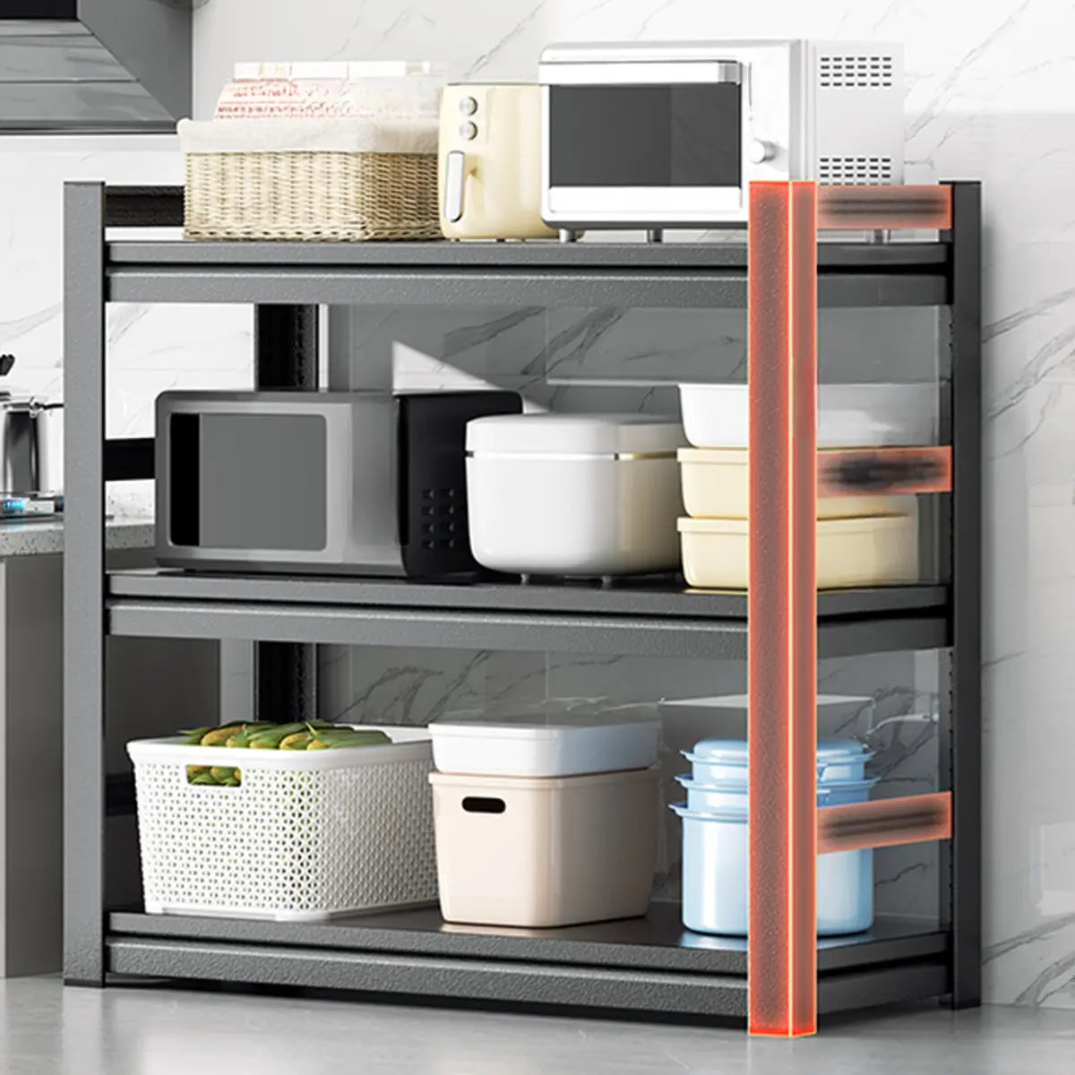 Black Metal Standard Baker's Rack with Microwave Shelf Image - 15