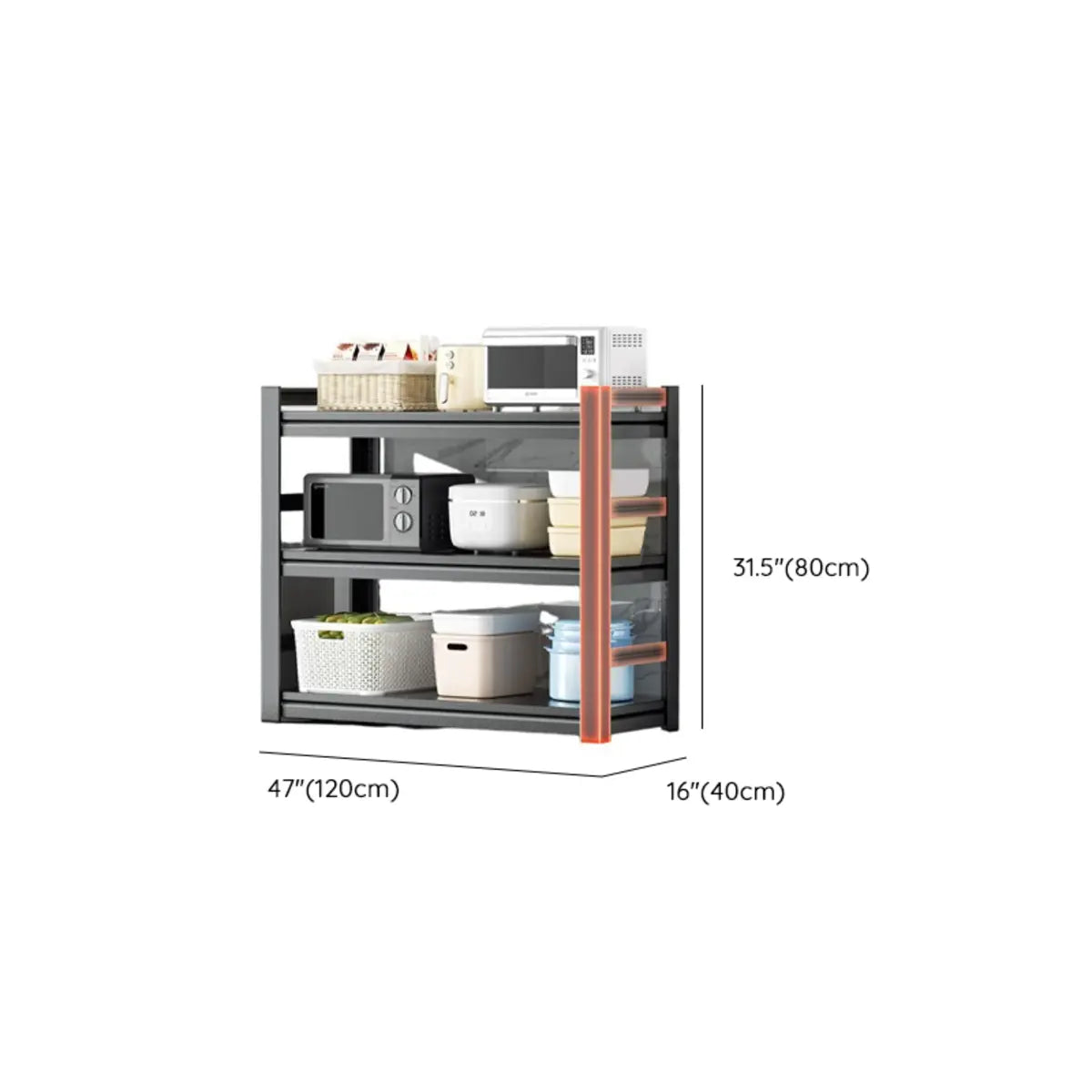 Black Metal Standard Baker's Rack with Microwave Shelf 