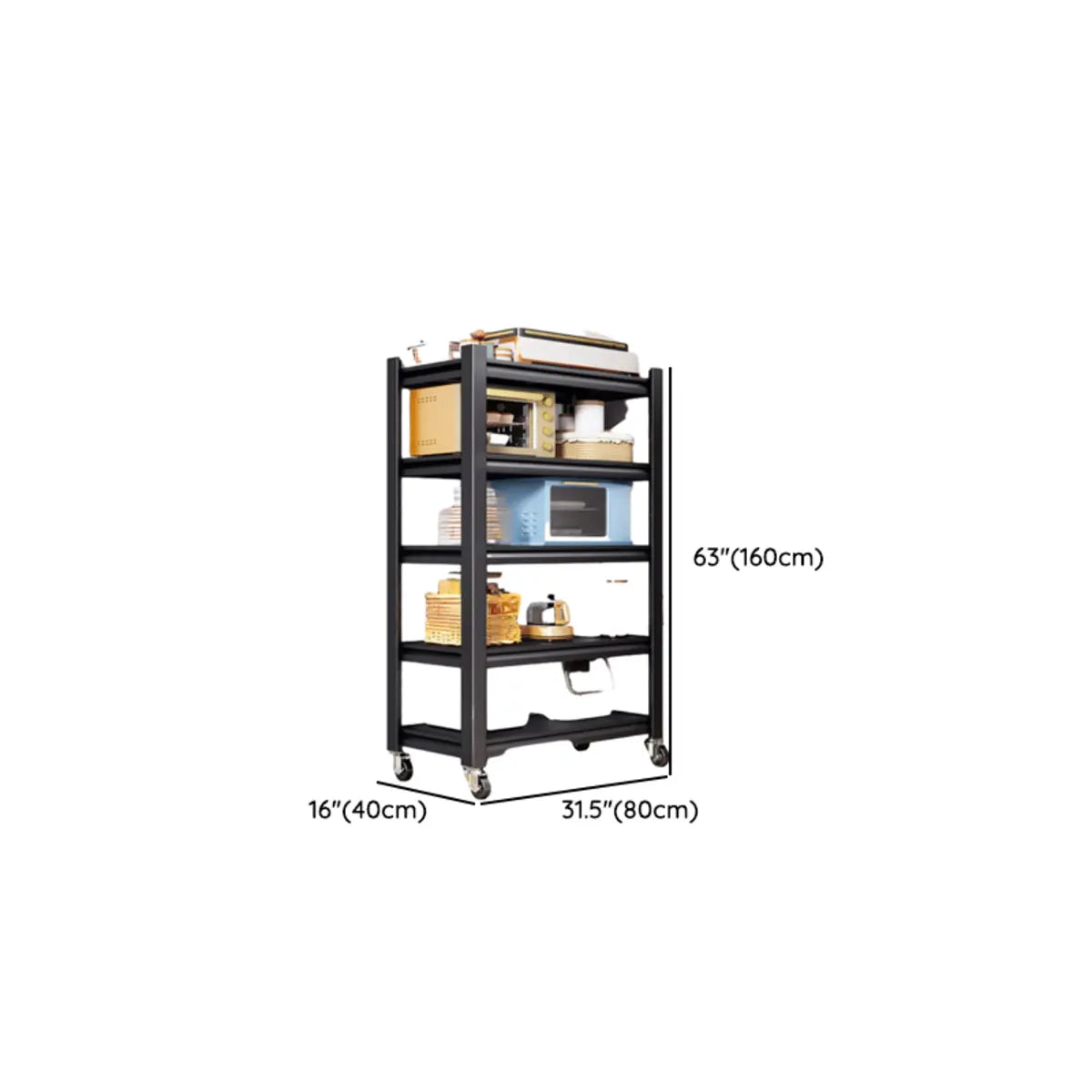 Black Metal Standard Width Baker's Rack with Shelves Image - 11