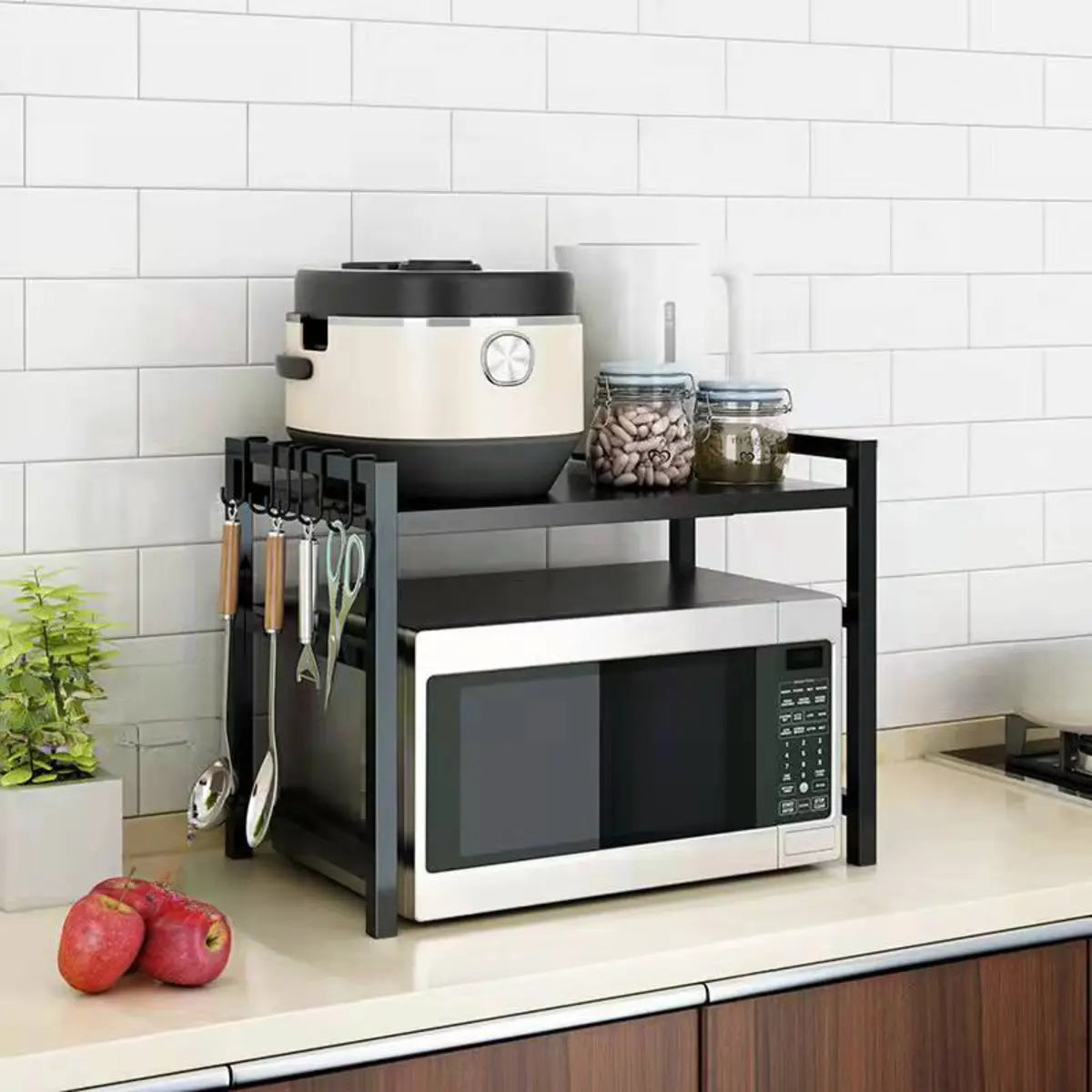 Black Metal Storage Baker's Rack with Microwave Shelf Image - 7