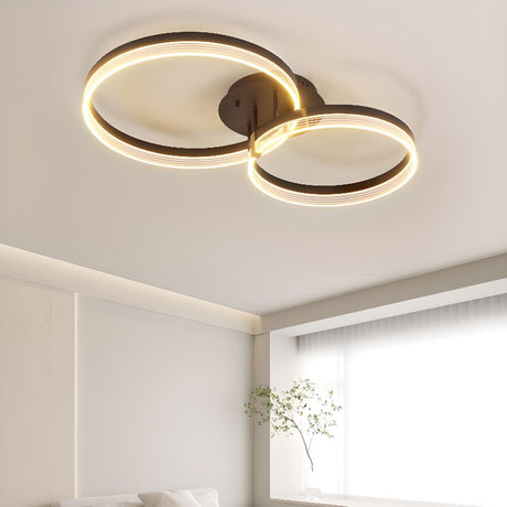 Black Metal Three Circle Semi-Flush Mount Ceiling Light Image - 2