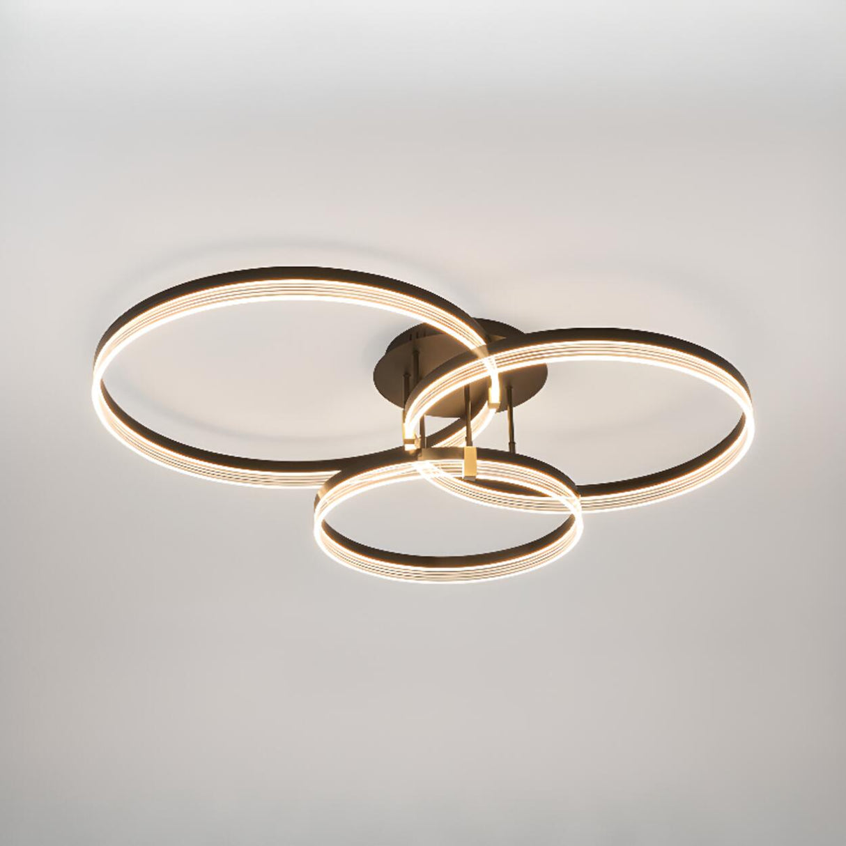 Black Metal Three Circle Semi-Flush Mount Ceiling Light Image - 9