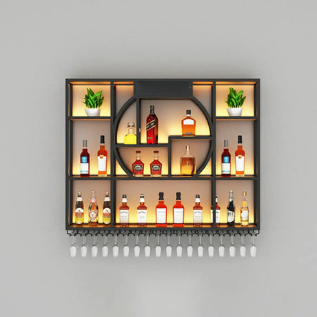 Black Metal Wall-Mounted Wine Rack with Glass Holder Image - 2