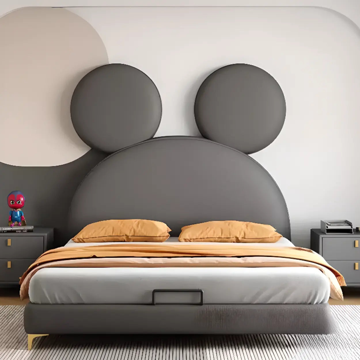 Black Mickey-Shaped Upholstered Low Clearance Kids Bed Image - 1