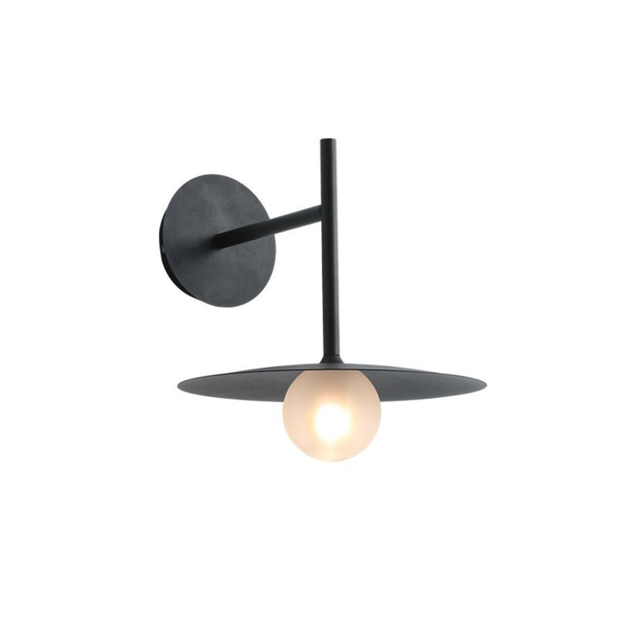 Black Minimalist Circular Shade Metal Wall Sconce Image - 5