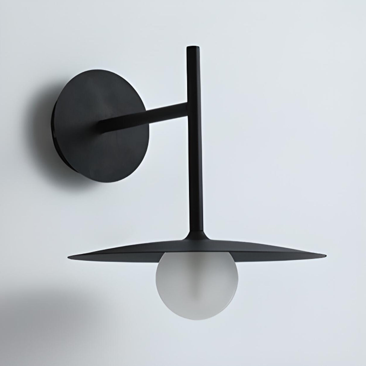 Black Minimalist Circular Shade Metal Wall Sconce Image - 9