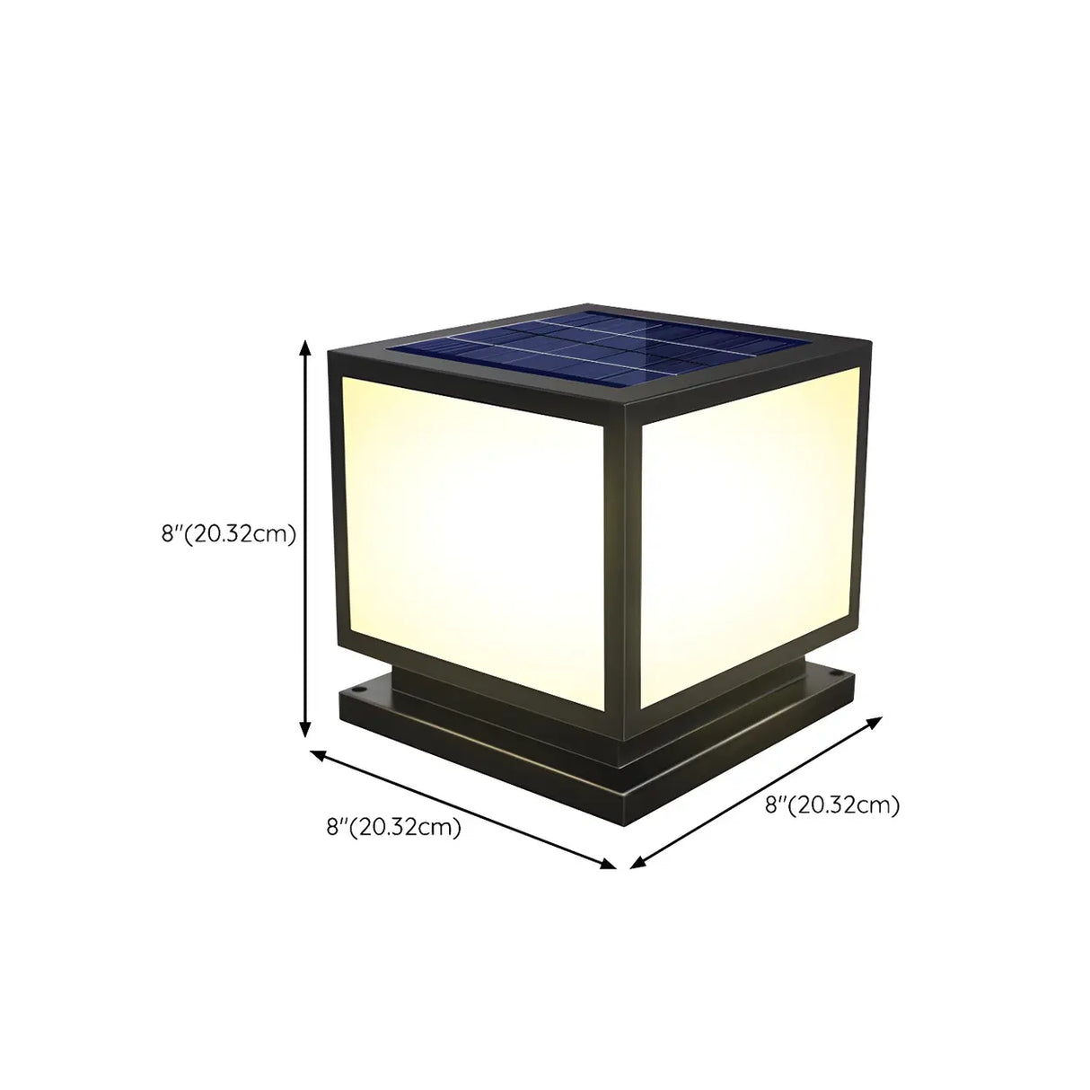 Black Minimalist Cube Metal Outdoor Fence Post Light 