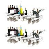 Black Minimalist Iron Floating Wall Mount Holder Wine Rack Image - 10