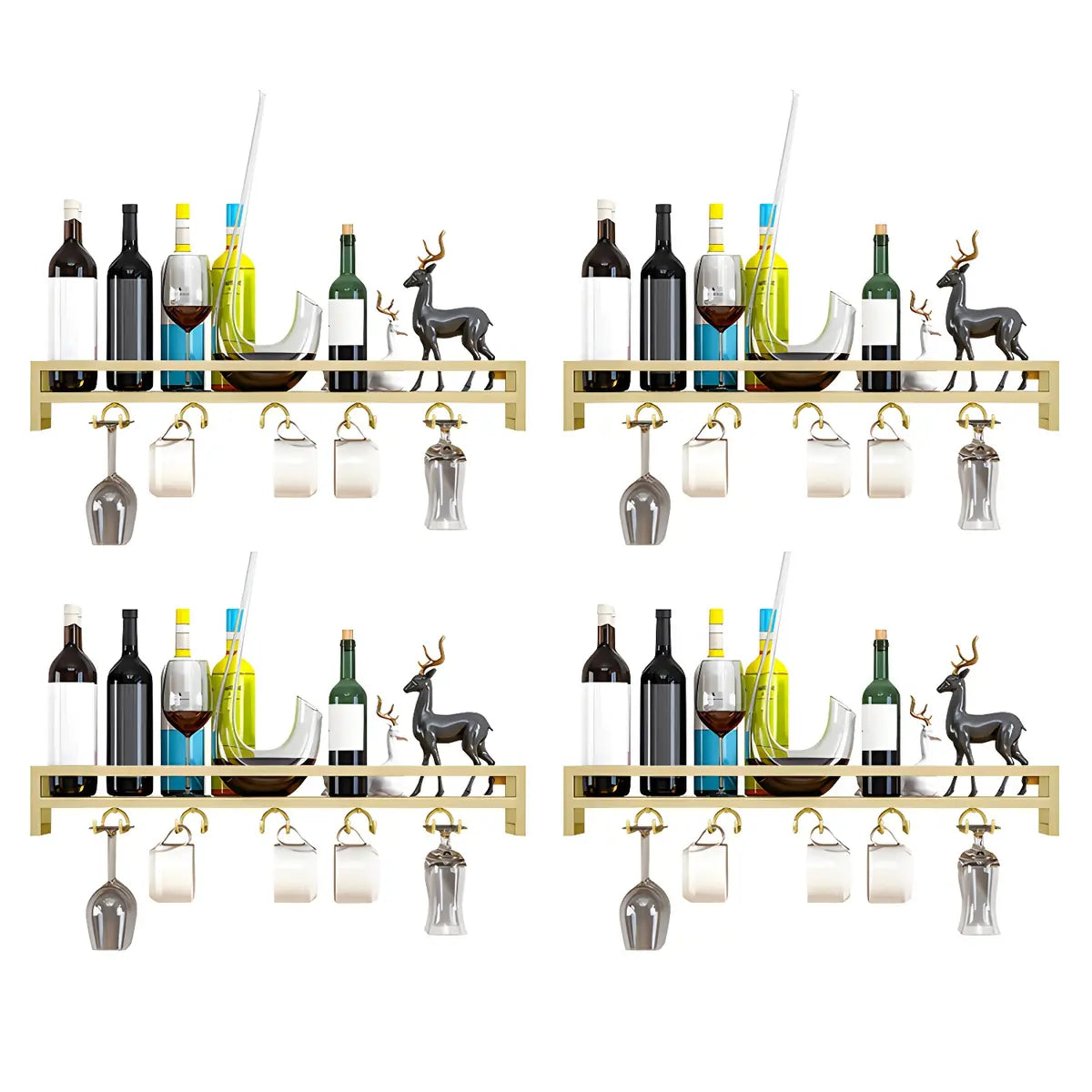 Black Minimalist Iron Floating Wall Mount Holder Wine Rack Image - 18