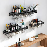 Black Minimalist Iron Floating Wall Mount Holder Wine Rack Image - 24