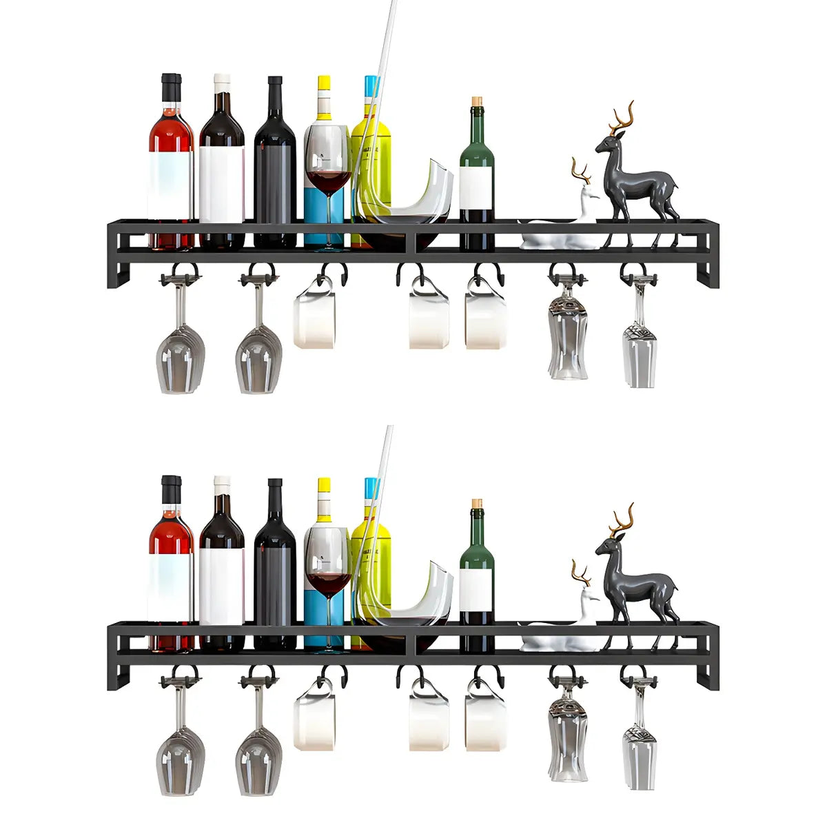 Black Minimalist Iron Floating Wall Mount Holder Wine Rack Image - 3