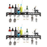 Black Minimalist Iron Floating Wall Mount Holder Wine Rack Image - 3