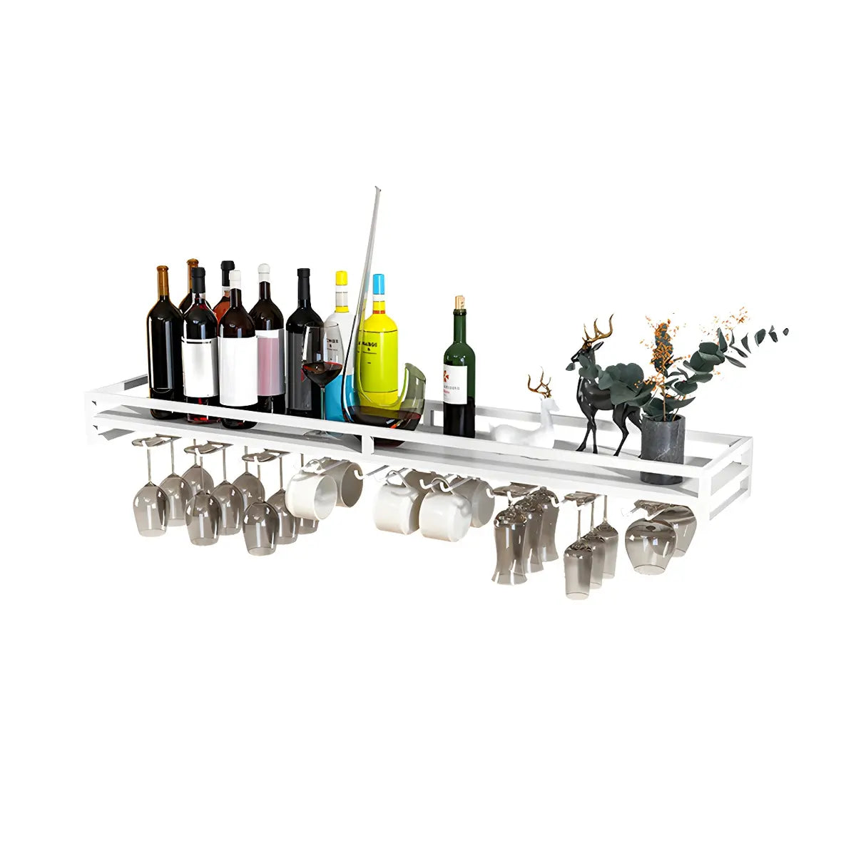 Black Minimalist Iron Floating Wall Mount Holder Wine Rack Image - 8