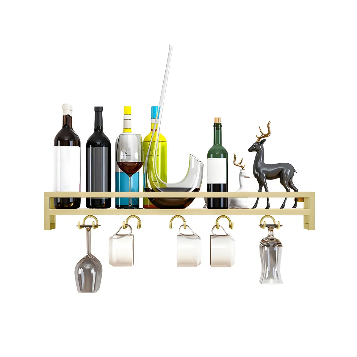 Black Minimalist Iron Floating Wall Mount Holder Wine Rack Image - 9