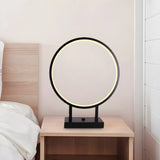 Black Minimalist Ring Aluminum LED Bedroom Table Lamp Image - 2