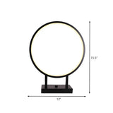 Black Minimalist Ring Aluminum LED Bedroom Table Lamp #size