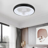 Black Minimalist Round Ceiling Fan with LED Light Image - 11