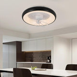 Black Minimalist Round Ceiling Fan with LED Light Image - 12