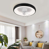 Black Minimalist Round Ceiling Fan with LED Light Image - 13