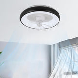 Black Minimalist Round Ceiling Fan with LED Light Image - 14