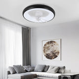 Black Minimalist Round Ceiling Fan with LED Light Image - 2