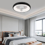 Black Minimalist Round Ceiling Fan with LED Light Image - 3