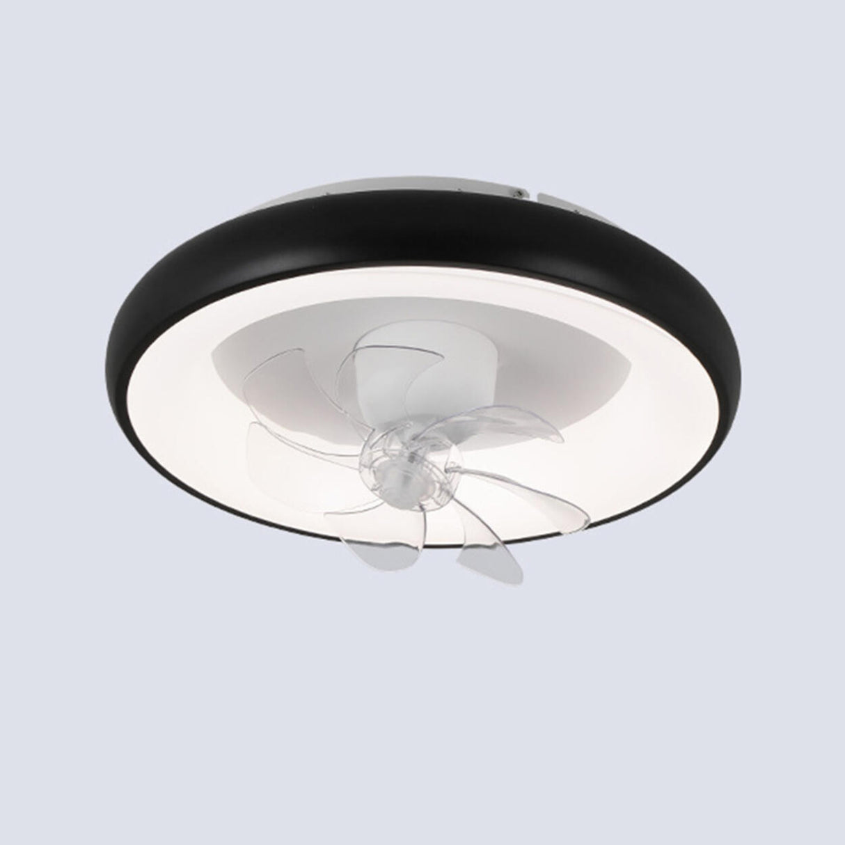 Black Minimalist Round Ceiling Fan with LED Light Image - 6