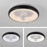 Black Minimalist Round Ceiling Fan with LED Light Image - 7