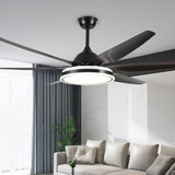 Black Modern 6 Blade Propeller Ceiling Fan with Light Image - 1