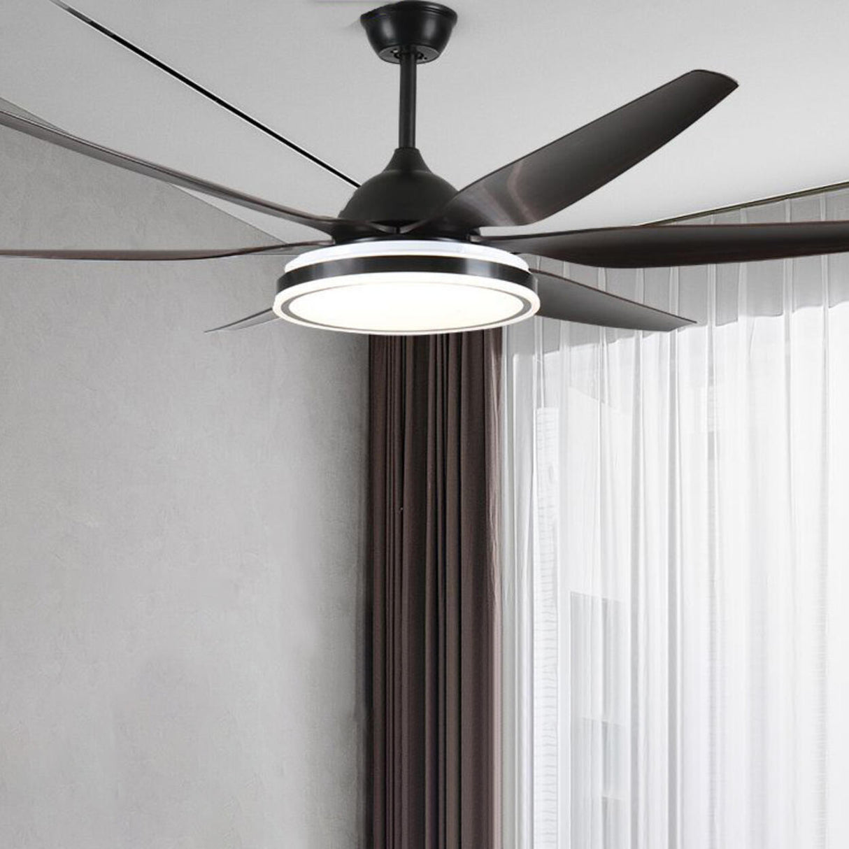 Black Modern 6 Blade Propeller Ceiling Fan with Light Image - 4