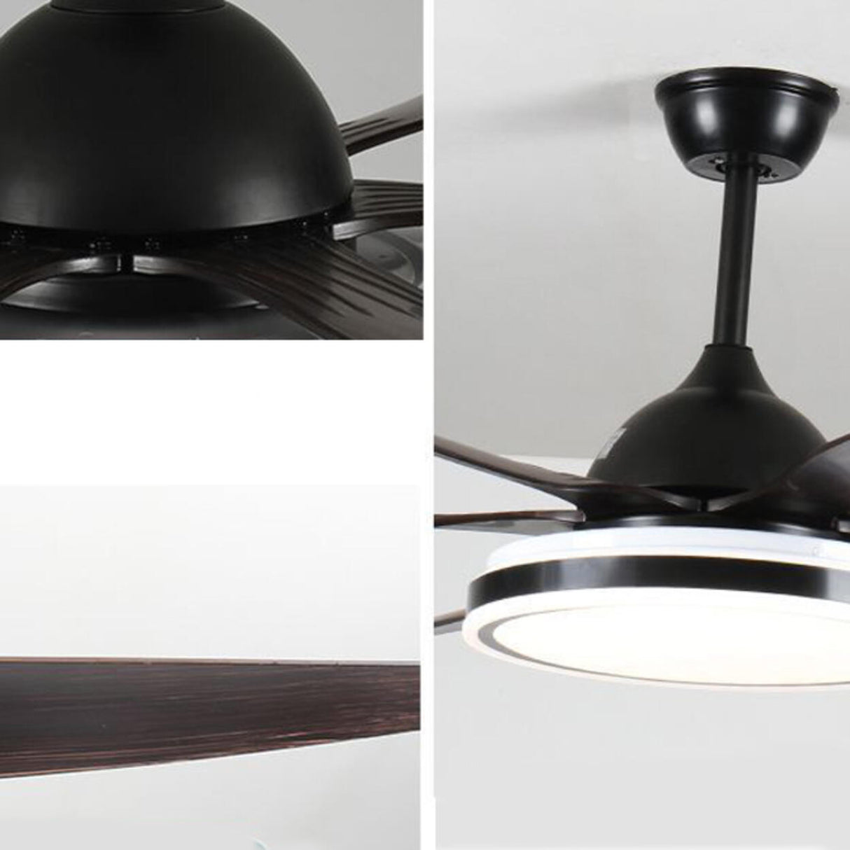 Black Modern 6 Blade Propeller Ceiling Fan with Light Image - 6