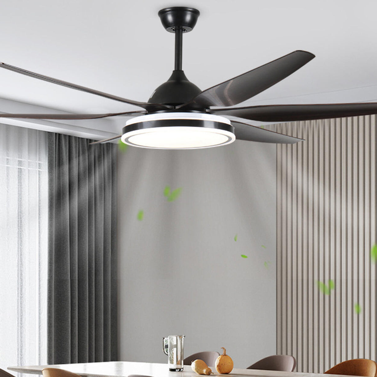 Black Modern 6 Blade Propeller Ceiling Fan with Light Image - 7